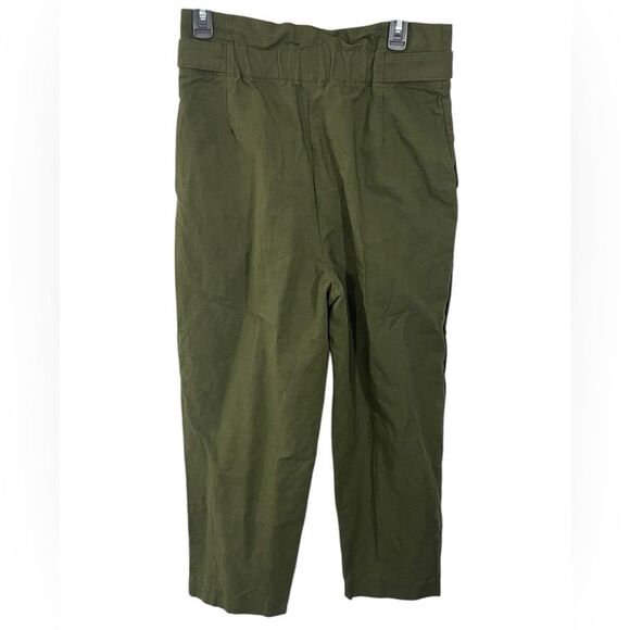 Zara Paperbag Waist Linen Blend‎ Barrel Leg Pants Size MEDIUM Army Olive Green - Picture 2 of 8